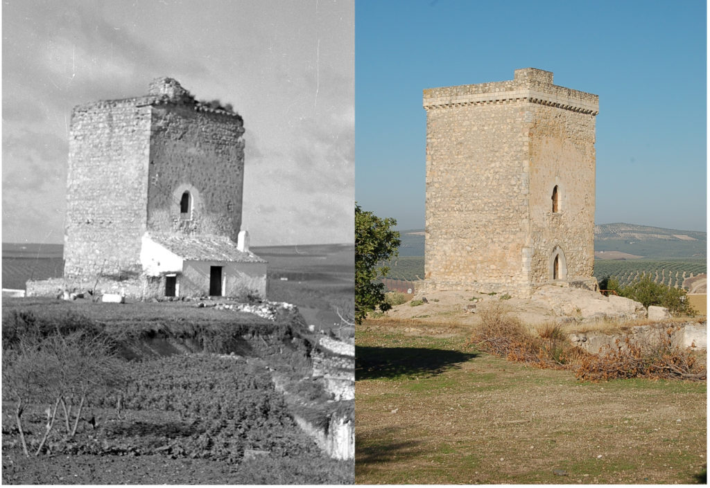 Torre en los años 60 del siglo pasado y en la actualidad (archivo Diputación de Córdoba)